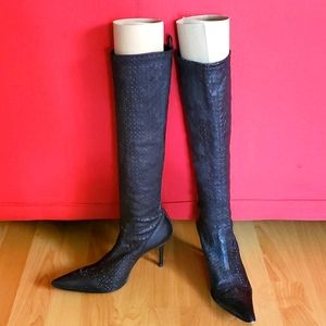 Plein sud black leather laser cut sock boot 37 7 7.5